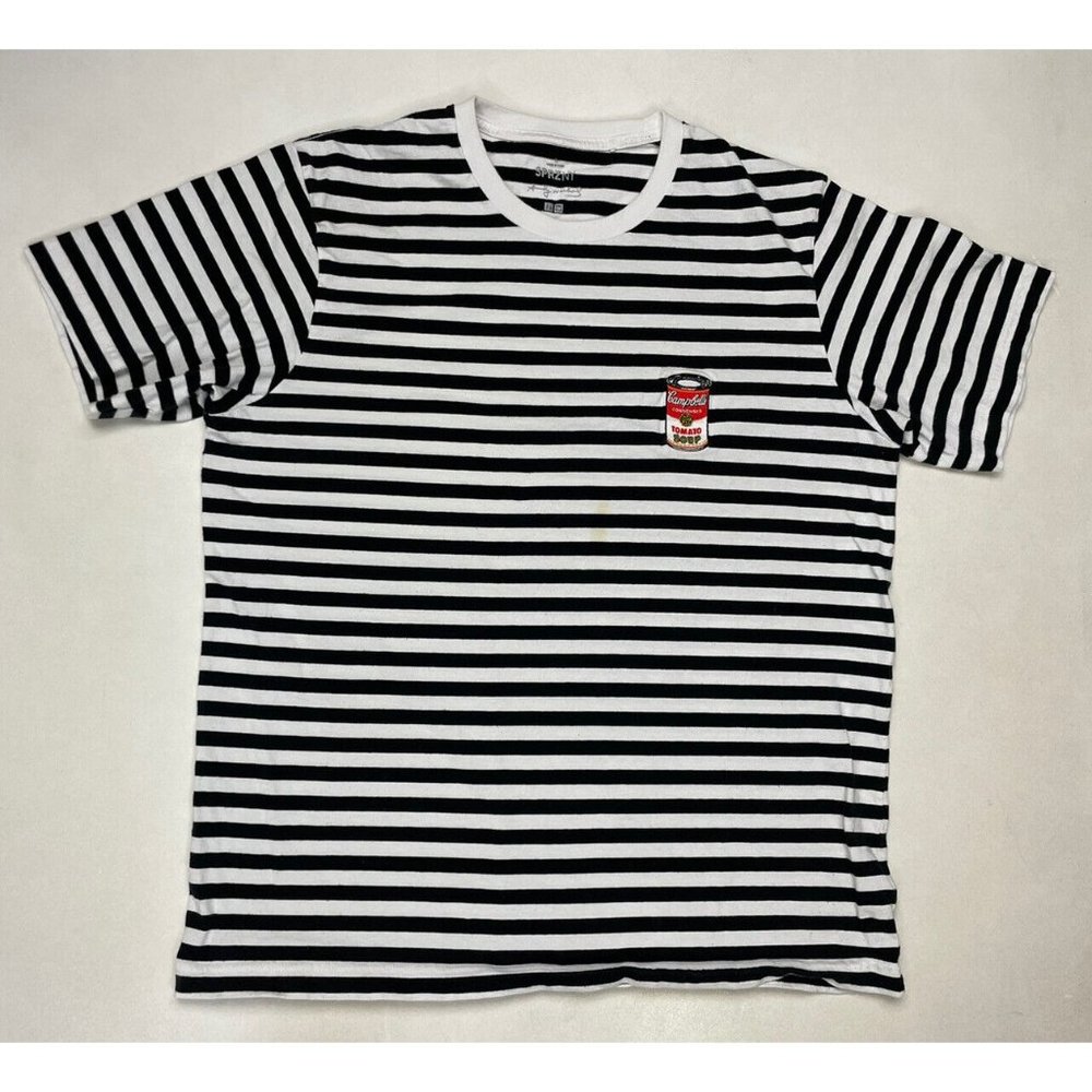 Uniqlo Andy Warhol Art Campbell Soup T-shirt Men Large Black White Striped